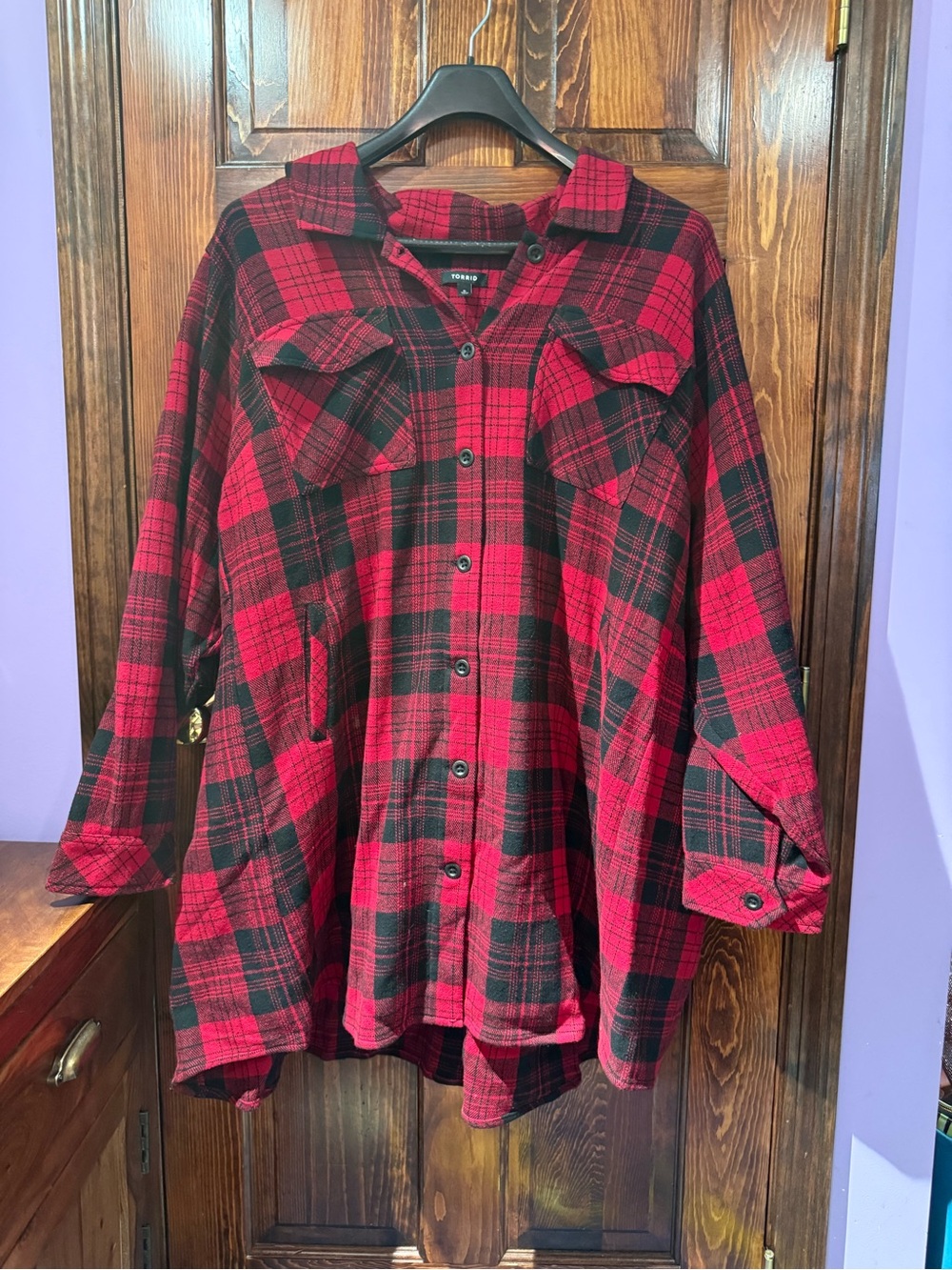 torrid Red and Black Plaid Button-Up Shacket